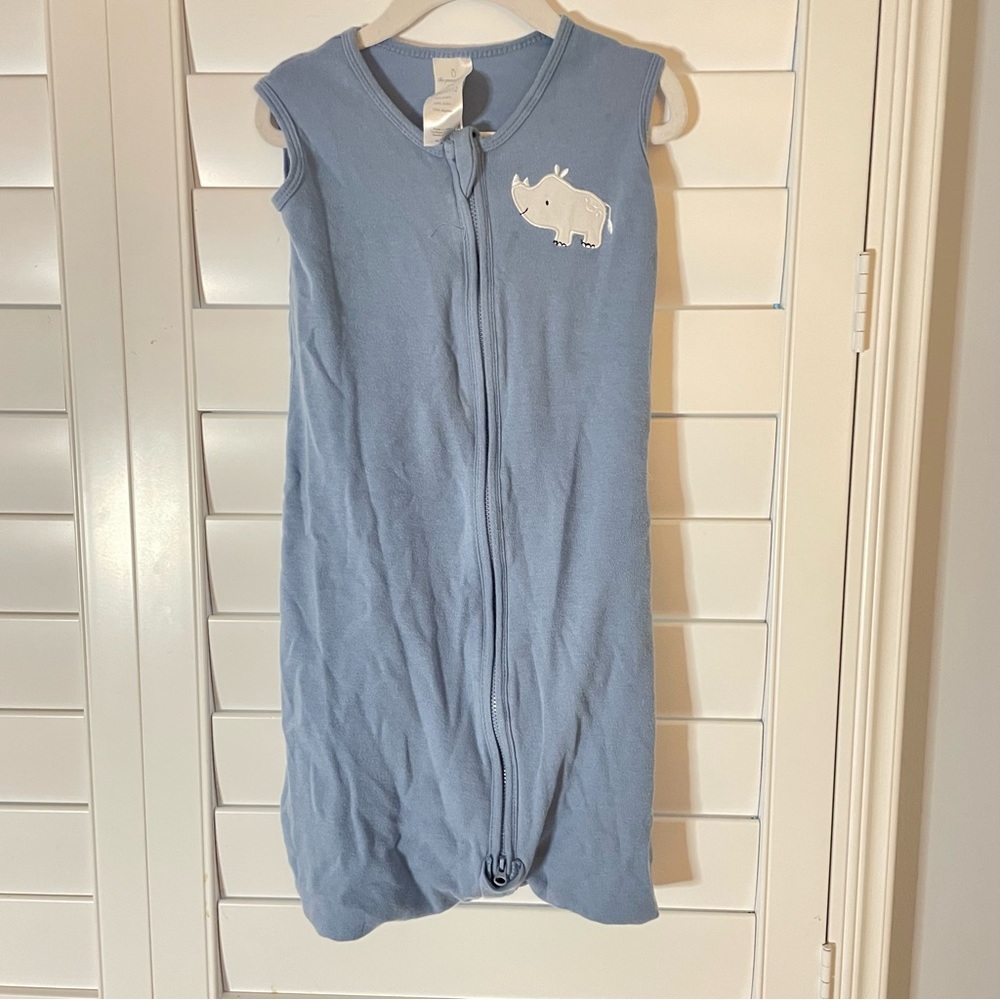 The Peanut Shell Rhinoceros Appliqué Sleep Sack Blue Size 0-6months